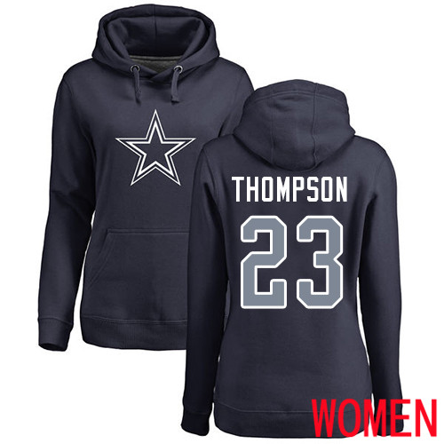 Women Dallas Cowboys Navy Blue Darian Thompson Name and Number Logo 23 Pullover NFL Hoodie Sweatshirts